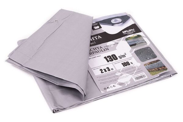 Plachta ŠEDÁ 130g 2x3m s oky VEN