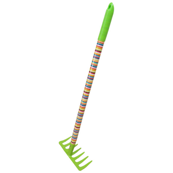 Dětské zahradní nářadí kovové-hrábě 7 zubů-dlouhá násada 63cm TOPTRADE