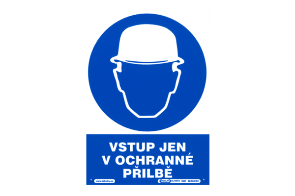Tabulka bezpeč., PVC, "vstup jen v ochranné přilbě", VEN