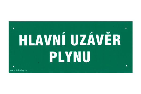 Tabulka bezpeč., PVC, "hlavní uzávěr plynu", VEN